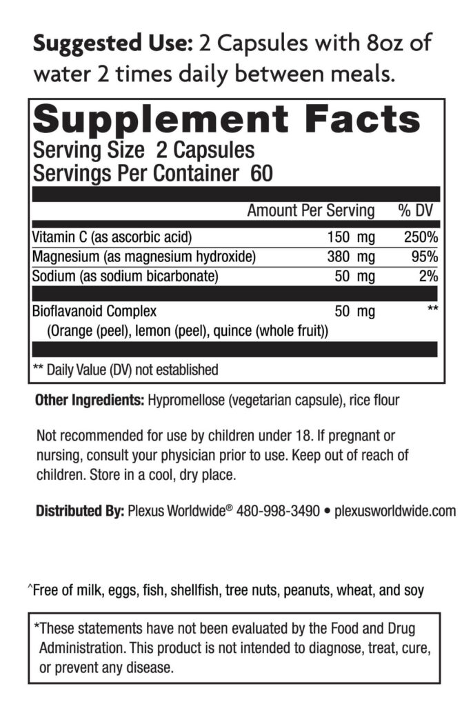 Plexus BioCleanse nutrition label