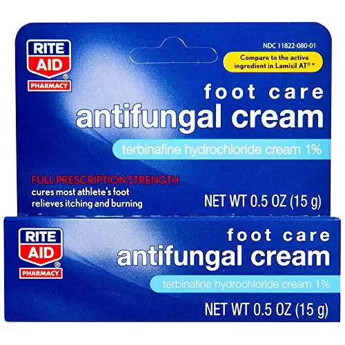 Rite Aid Antifungal Cream, Terbinafine Hydrochloride Cream 1%, Full Prescription Strength, 0.5 oz (15 g) | Cures Most Athletes Foot