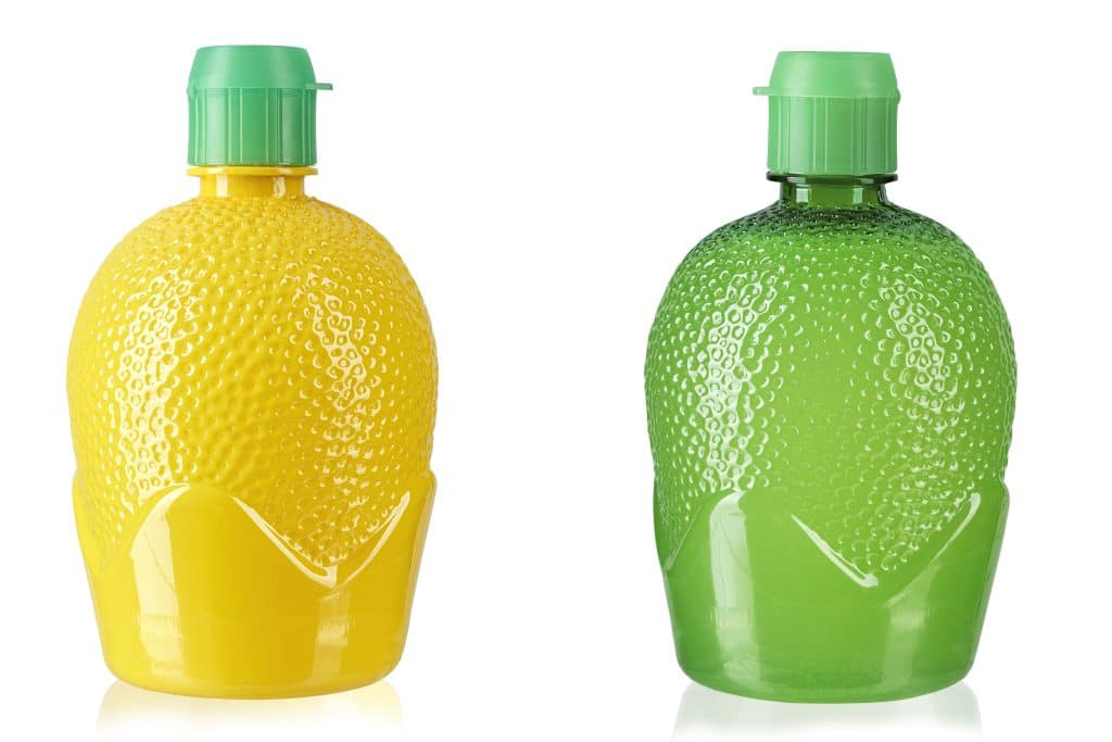 lemon juice in a bottle, isolated, on a white background
